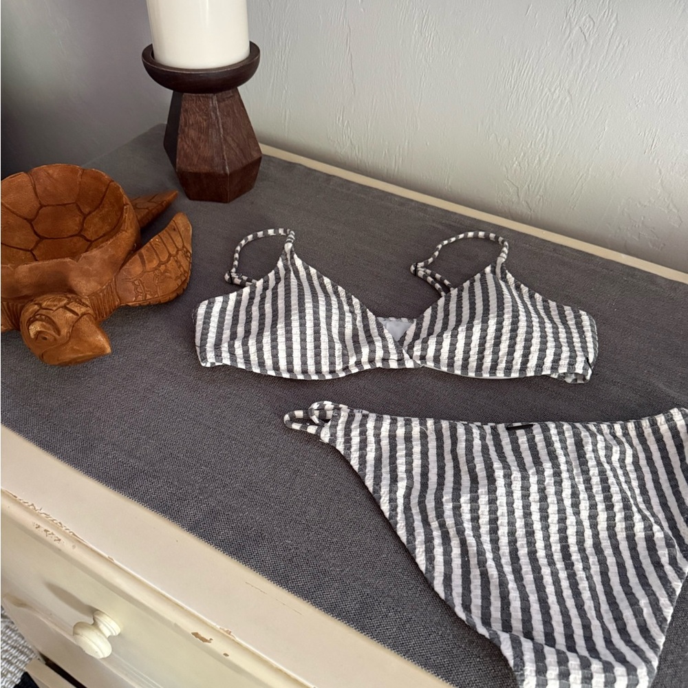 Volcom Stripe Bikini Set  White /Blue Adjustable Straps
